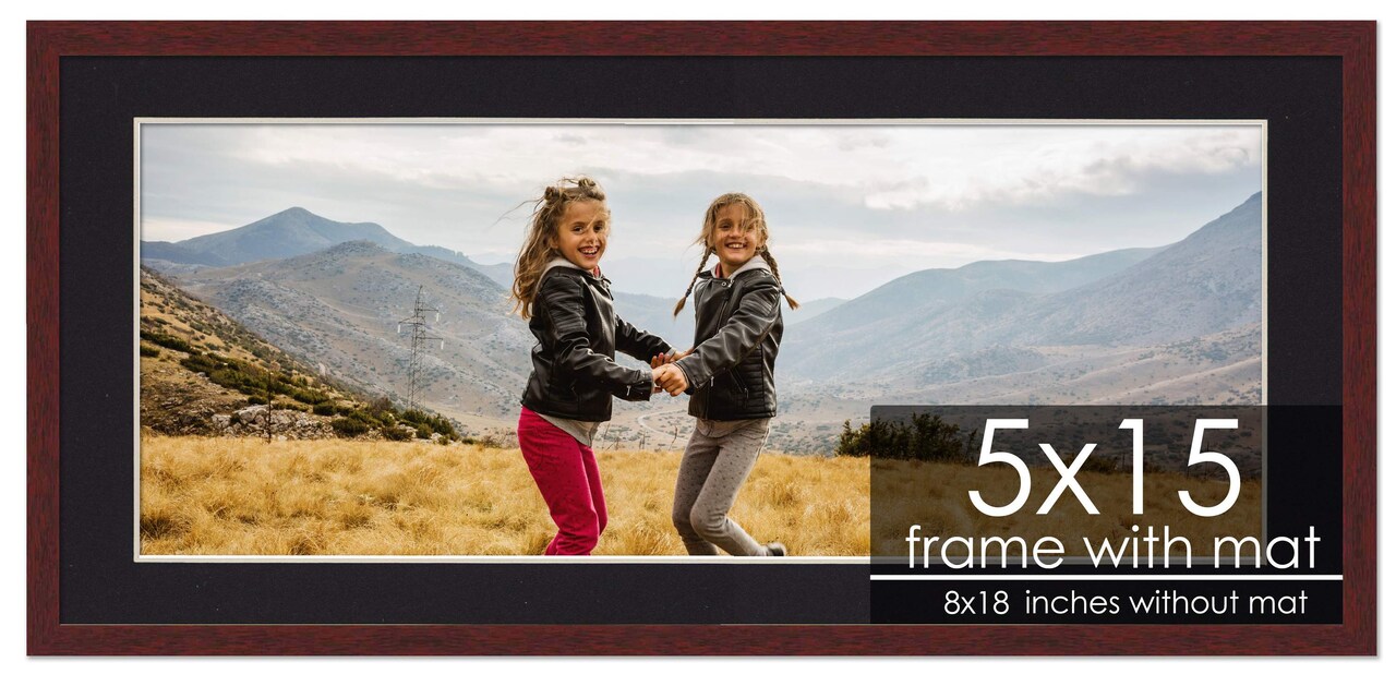 Brown Frame Wood Grain with Black Photo Mat, UV Acrylic Front, Foam Board Backing, 60 Sizes Available